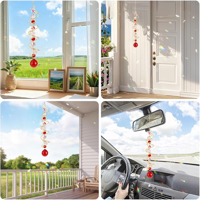 Crystal Suncatchers Decorative Sun Catchers Crystal Hanging Wind Spinners with Red Prism Ball Rainbow Maker Suncatchers for Windows Hanging Outdoor Indoor Home Garden Decoration Gifts for Girl