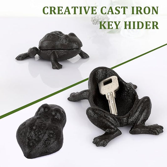 Sumnacon Spare Key Hider Outside Cute Frog Garden Decoration Secret Key Holder for Yard Porch Lawn Bushes, Heavy Cast Iron Hidden Keys Storage Vintage Outdoor Statue for Jewelry Ear Studs, Ring