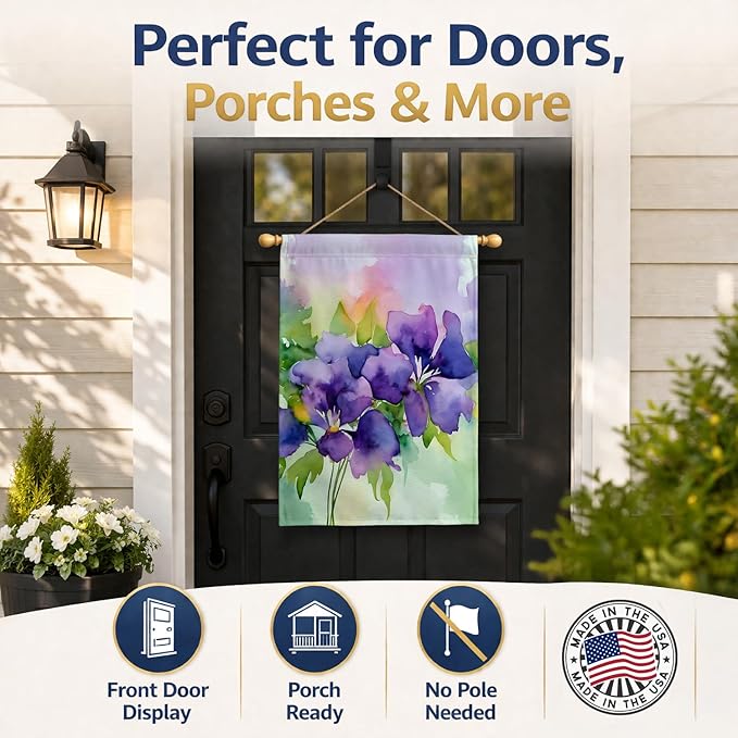 Caroline's Treasures New Jersey Violet in Watercolor House Flag Large Porch Sleeve Pole Decorative Outside Yard Banner Artwork Wall Hanging, Polyester, House Size, Multicolor