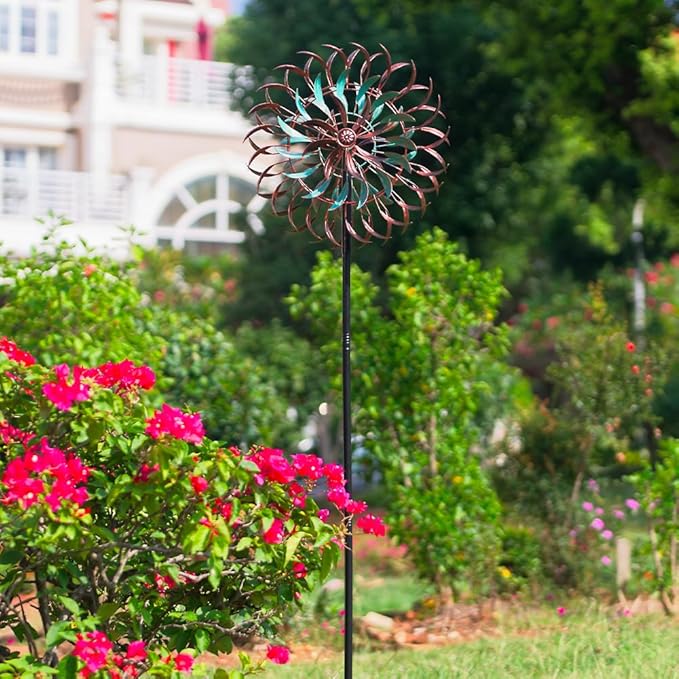 VEWOGARDEN 19" Dia Large Wind Spinner Outdoor with 6 Blades, Metal Kinetic Wind Sculptures & Spinners for Yard, Garden, Lawn Decorations