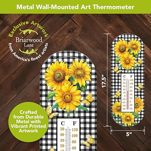 Briarwood Lane Checkered Sunflowers Metal Thermometer
