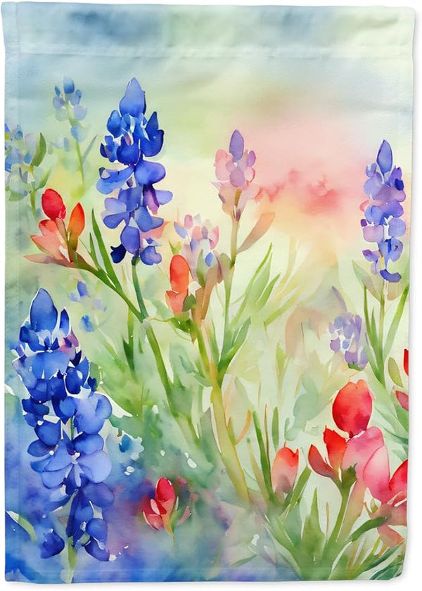 Caroline's Treasures Texas Bluebonnets in Watercolor House Flag Large Porch Sleeve Pole Decorative Outside Yard Banner Artwork Wall Hanging, Polyester, House Size, Multicolor