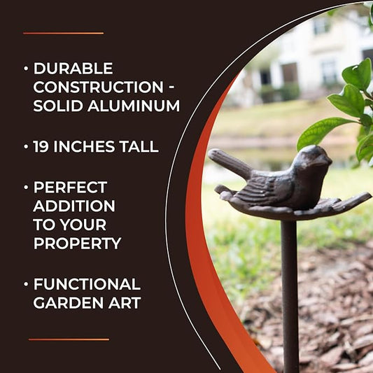 Carvers Olde Iron Decorative Garden Hose Guide Stake – 19" Solid Aluminum Heavy Duty Hose Protector for Landscaping, Flower Beds & Yard Edging - Bird