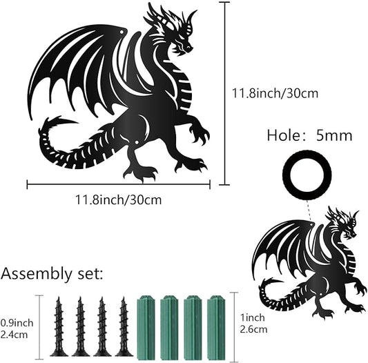 CREATCABIN Metal Dragon Wall Decor Black Iron Wall Hanging Western Fairytale Fly Dragon Animal Sculpture Wall Artwork Sign Ornament for Living Room Office Garden Balcony Decoration 11.8 x 11.8 Inch