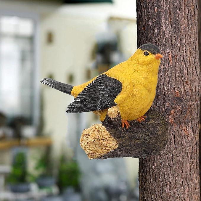 Bird Model Resin Bird Figurine Tropical Tree Hanging Ornaments Animal Bird Statue for Wedding Garden Fence Porch Decoration - Yellow