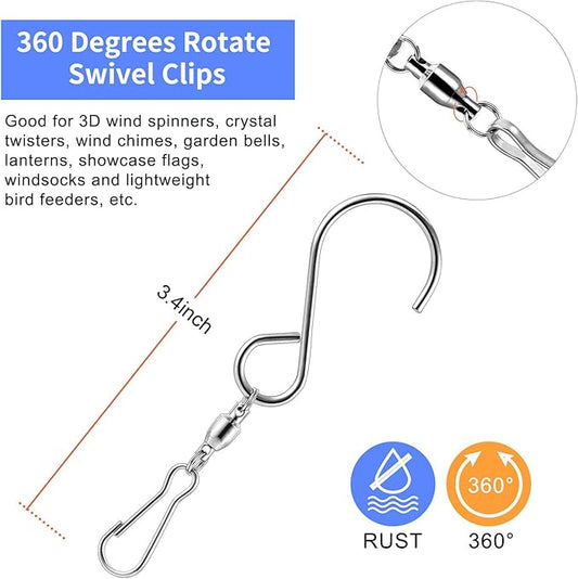 TecUnite 20 Pack Wind Spinner Swivel Hooks Clips for Hanging Wind Spinners Chimes Crystal Twisters Garden Bells Party Supply