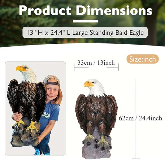 24" Bald Eagle Statue for Garden, Outdoor Sculpture, Animal Decor for Yard Porch Entryway Patio Living Room (Large, Bald Eagle)