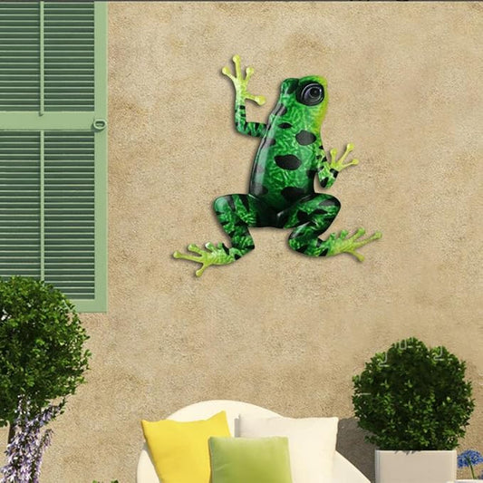 Frog Colorful Ornaments,Easy to Install,Anti-Rust Statue, Artwork Sculpture Hanging Wall Art for Outdoor Yard Fences Trees Entrance, Black Green