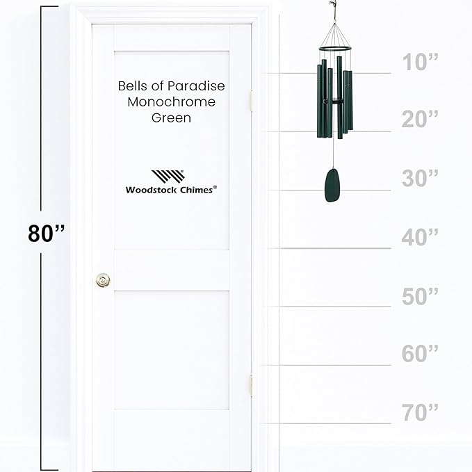 Woodstock Chimes Bells of Paradise Medium 32" Green Outdoor Memorial Gift, Wind Chimes for Backyard, Porch, Garden Patio Decor, Deep Tone Windchime BPMGR