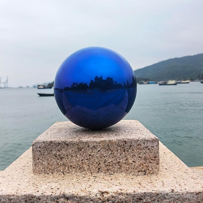 Gazing Ball for Garden Decor - 8-Inch Hollow Metal Sphere for Outdoor & Indoor Use, Patio, Yard, Flower Bed Accent Piece (Blue)