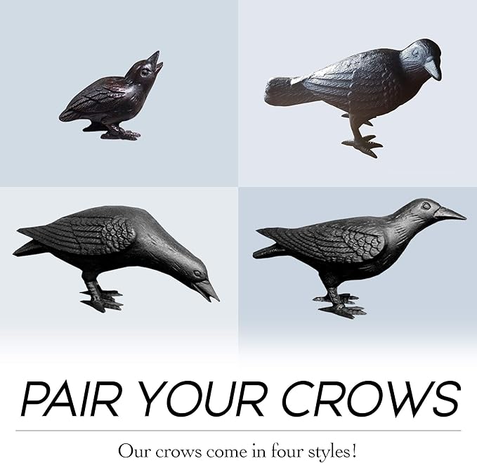 NACH Cast Iron Baby Crow Statue, Raven Garden Statues, Crow Garden Sculpture, Bird Figurines Home Decor, Crow Decor, Raven Decor, Black Bird Statue, 5.4 x 2.2 x 3.2 inches, Set of 2, JS-90-7116