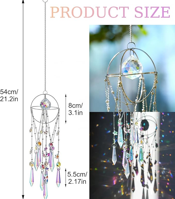 Crystal Sun Catcher Hanging Suncatchers Crystal Prisms Wind Chime Room Decor for Garden Home Windows Decoration (Silver Planet)