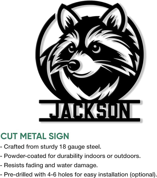 Personalized Raccoon Metal Sign, Raccoon Hanging Sign Outdoor Porch Welcome, Custom Name Wall Fence Yard Patio Home Office Decor Gift Birthday