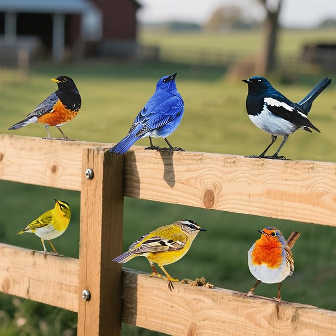 6 pcs Vivid Birds Decoration Metal Birds Fence Decorations Double-Sided Printed Birds Yard Decor Outdoor Bird Wall Decor Suitable for Bird 2D Sculptures Garden and Rustic Garden Decor