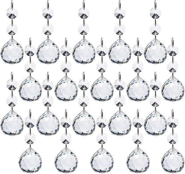 Yesland 20 Pcs Crystal Glass Ball, 30mm Pendants Balls & Chandelier Prisms, Clear Faceted Hanging Crystals for Wedding Home and DIY Craft Jewelry Decoration
