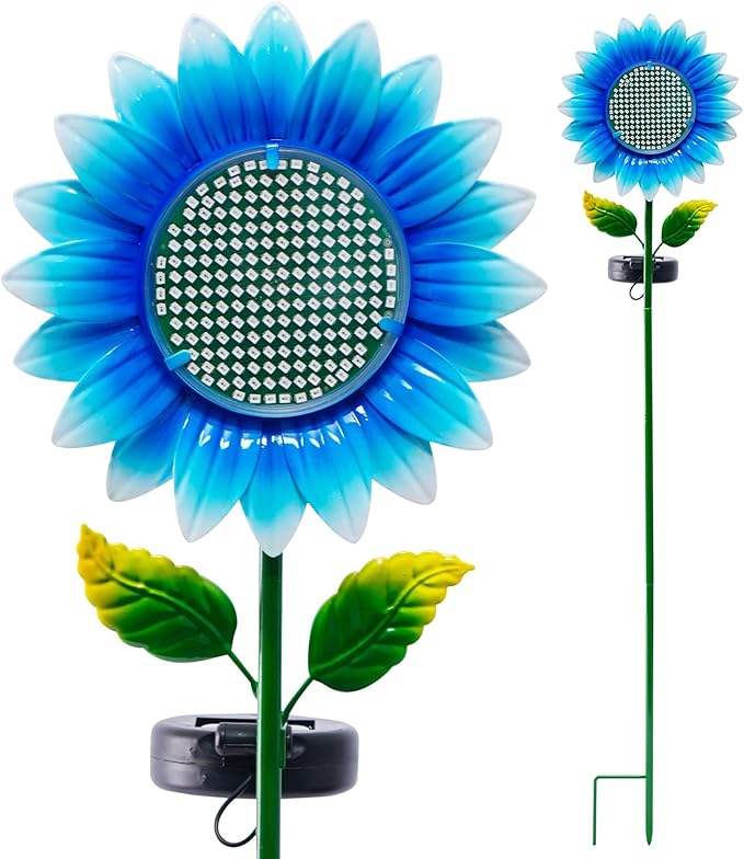Solar Stake Lights - Blue Sunflower Decorative LED Pathway Lights, Waterproof Outdoor Solar Lights for Yard, Lawn, Patio, Walkway, Unique Birthday Gift, Housewarming Gift for Mom, Grandma, Women