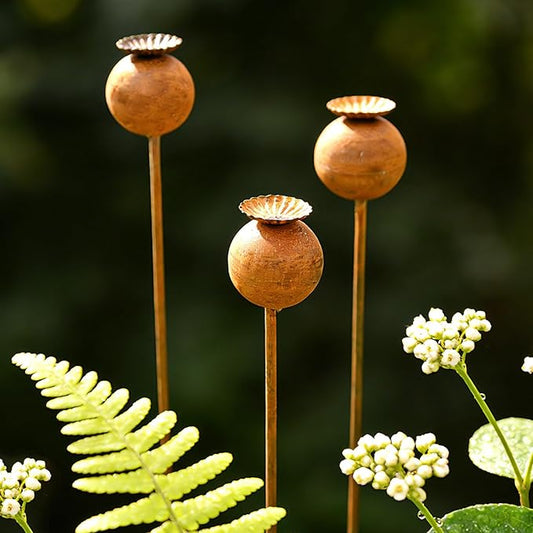 Metal Flowers for Outside - 3PCS Decorative Garden Stakes, Flower Bed Decorations Outdoor, Metal Garden Yard Art Sculpture for Lawn Porch Pathway Patio