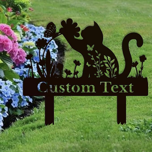Personalized Metal Custom Garden Sculptures Statues, Yard Art,Shed, Flowerbed Decoration, Outdoor Decor, Animal Stake Pack, Cat Kitty Rabbit Bunny Dog Puppy Flower Metal Signs (Cat A)