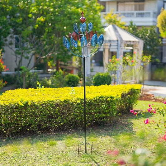 Stargarden Outdoor Metal Large Wind Spinners, 360 Degrees Swivel Kinetic Wind Sculptures-30 Dia*92.5" H Large Windmill, Metal Yard Art Garden Decor