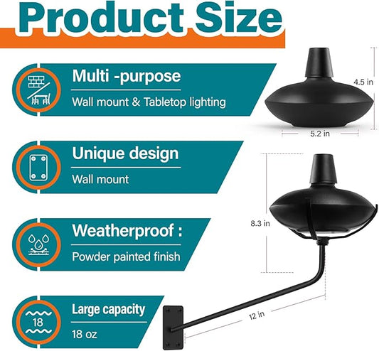 6 Pack Wall Mounted Citronella Torches, 18 oz Garden Torches for Outside, Refillable Flame Light Torch, Outdoor Metal Torch for Yard, Patio, Deck, Garden, Party, Landscape
