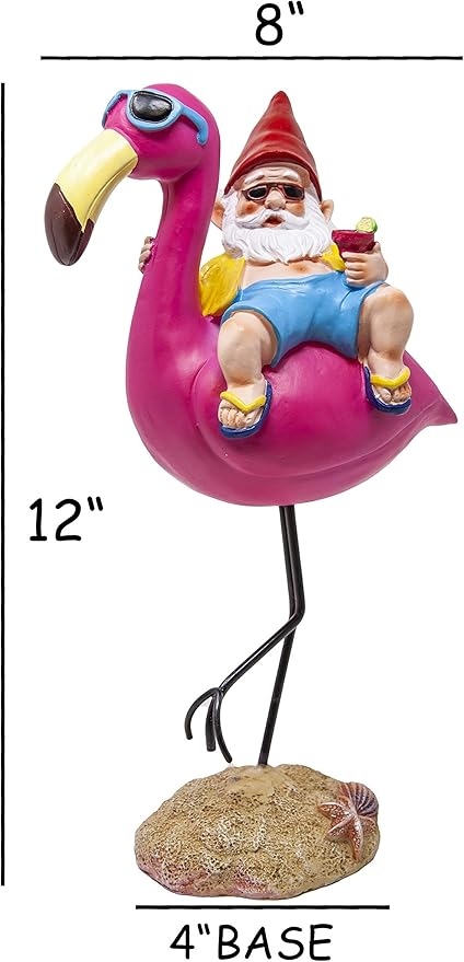 Funny Guy Mugs Outdoor/Indoor Garden Statue - Gnome and Flamingo - Patio, Yard or Lawn