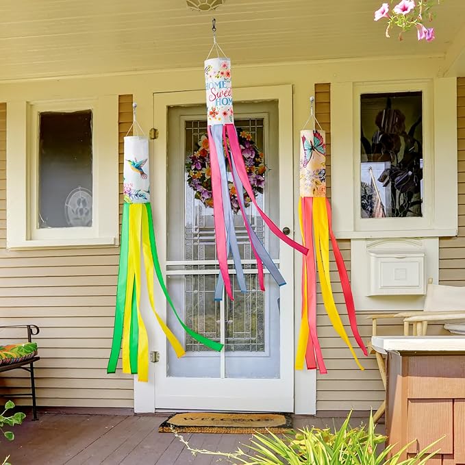 WinTS 3Pcs 55 Inch Wind Socks,Large Size Windsocks Outdoor Hanging Butterfly Hummingbird, Spring Wind Socks for Outside Heavy Duty for Wall Tree Front Patio Lawn Garden