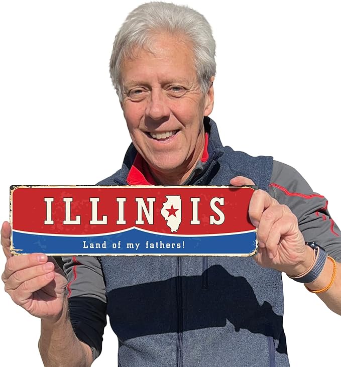SmartSign 4 x 14 inch Illinois State Vintage Metal Sign “Land Of My Fathers”, 40 mil Rustproof Aluminum with Clear Overcoat, Retro Wall Décor, Multicolor, Made in USA