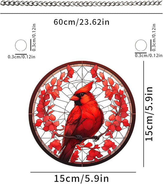 1 pcs 5.9'' Acrylic Window Hanging Cardinal Suncatcher Decor,Red Bird Suncatcher Panel Outdoor Wall Art Stained Panel Hangings Gift for Home Garden Ornament for Birds Lover (Style B)
