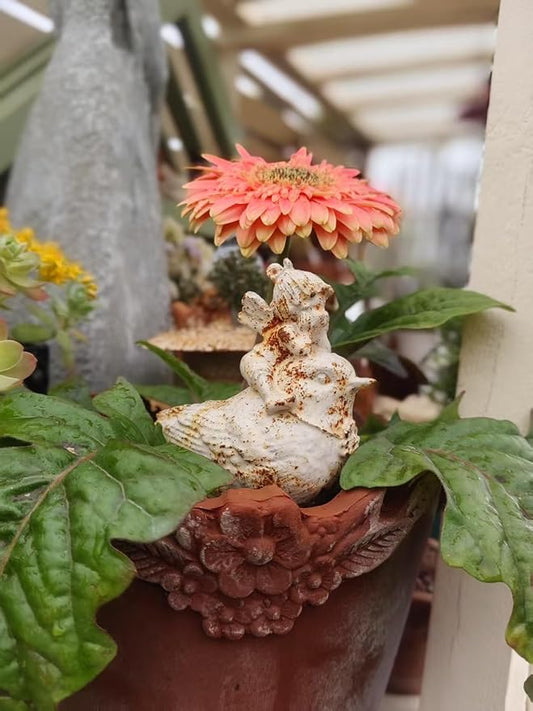 Cast Iron Fairy & Bird Garden Statue – Vintage Rustic Outdoor Decor, Heavy-Duty Metal Figurine for Patio Lawn Porch Flower Beds & Home Accents, Weather-Resistant Yard Ornament (White-B)