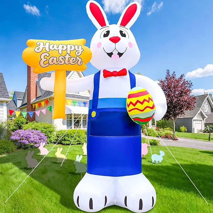 12FT Giant Easter Inflatables Outdoor Decoration Inflatable Bunny Built in LED Lights Bunny Blow Up Yard Decoration for Lawn Garden Holiday Party(with Storage Bag)
