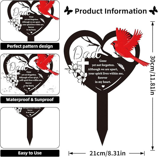 Rngmsi Dad Grave Decorations for Cemetery - Cardinal Grave Markers for Humans Father Memorial Plaques Stake for Outdoors Garden Yard