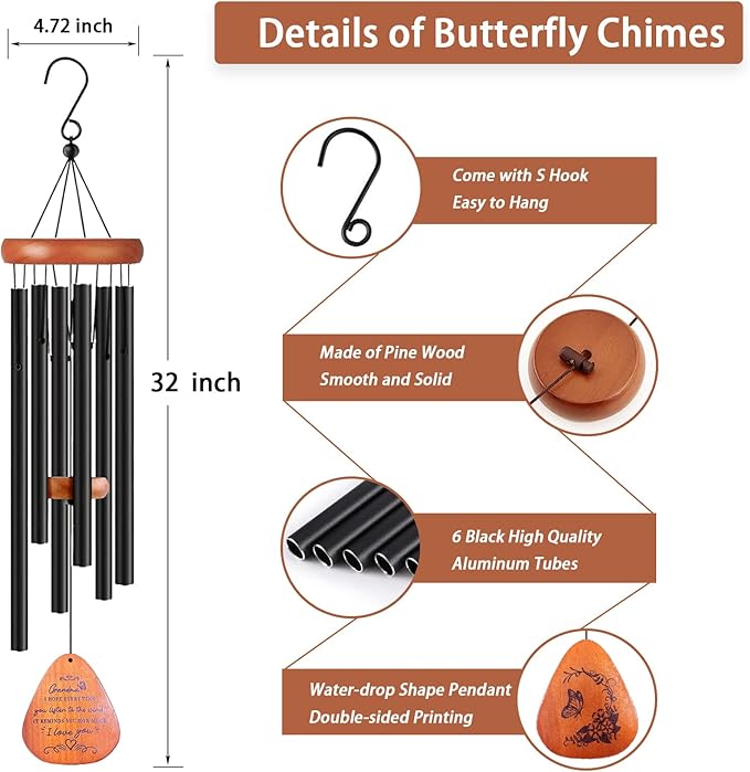 Grandma Gifts, 32" Wind Chimes Gifts for Grandma, Unique Grandmother Birthday Gift from Grandkids for Mothers Day Christmas