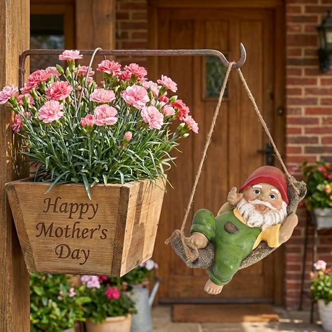 TERESA'S COLLECTIONS Garden Decor, Garden Gnomes Lying on Hammock, Gnomes Decor, Waterproof Resin Garden Decor, Garden Gifts for Mom,Indoor/Outdoor,7"