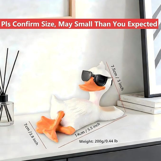 Drunk Duck Outdoor Statues Ornament, Resin Funny Relaxed Duck Sculpture Figurine with Sunglasses for Yard, Lawn, Patio, Porch, and Landscape Decor, White