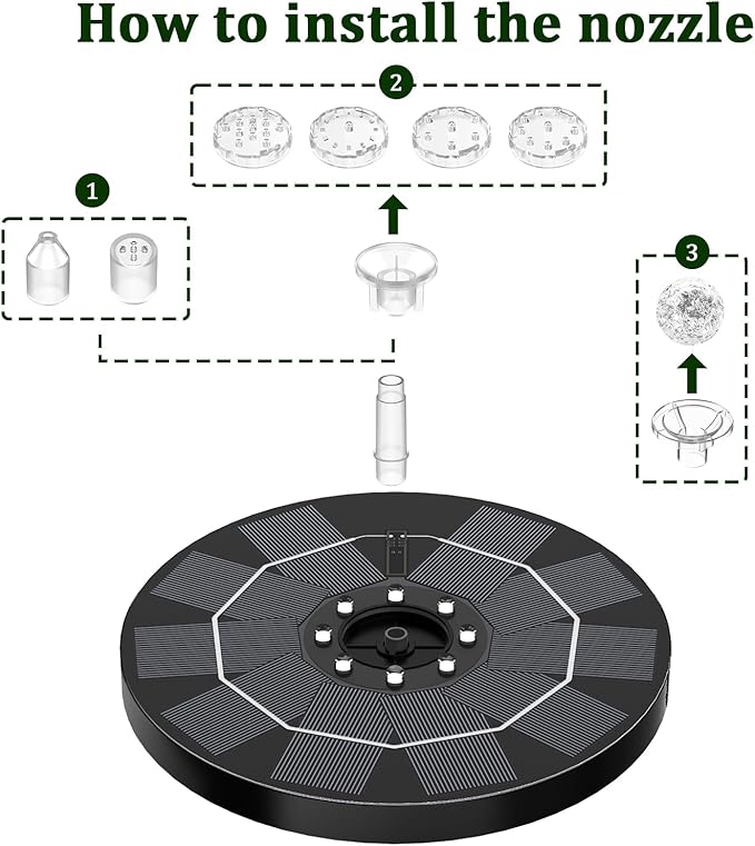 AISITIN 3,5W LED Solar Fountain Pump for Outdoor with 3000mAh Battery,Solar Bird Bath Fountain with Different Spray Effects,with Crystal Ball, Solar Powered Water Pump for Outdoor Garden, Pond
