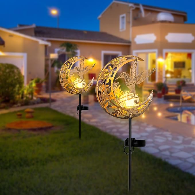 Waterproof Outdoor Solar Light๏ผHummingbird Solar Light๏ผMoon Hummingbird SolarLight๏ผSolar Butterfly Floor Lamp for Garden, Yard, Patio Decor, Auto On/Off, Unique Gift for Mom, Grandma