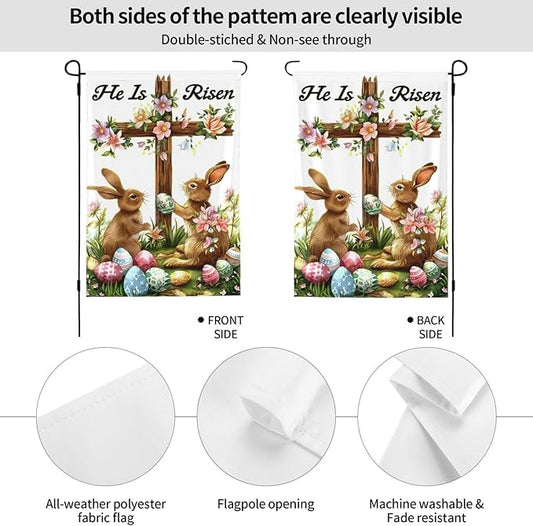 He is Risen Bunny And Floral Garden Flags 12×18 Inch Double Sided Decorative Yard Banner Seasonal Flag for Outdoor Outside Decor