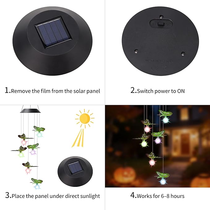 Solar Butterflies Wind Chimes for Outside Garden, Patio, Yard – Decor for Festivals/Birthday/Christmas, for Women Mom Home Garden Patio Decor