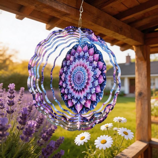 Mandala Flower Wind Chimes 10 x 10 Inch Hanging Garden Decor with Layered Petal and Luminous Pattern Design Aluminum Outdoor Yard Art for Patio Balcony Tree Porch Decoration Gift