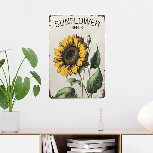 Vintage Tin Signs Retro Art with Sunflower Patterns & Fun Sayings - Perfect Wall Decor for Hippies, Boho Fans & Fairy Garden Lovers. Sun-Soaked Colors & Metal Material Add Rustic Charm - 12x8 Inches
