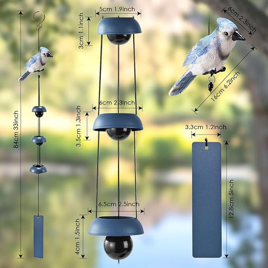 Wind Chimes with 3 Larger Bells for Outside - Gift for Mom, Dad, Daughter, Women - Lawn, Porch, Patio, Garden Decor, Yard Decoration (Blue)
