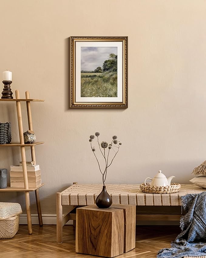 ARPEOTCY Vintage Gold Framed Wall Art, 13x16 inch Farmhouse Meadow Landscape Country Paintings Home Decor, Moody Rustic Victorian Wall Decor for Living Room, Canvas Prints Antique Pictures Frame