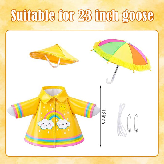 DECOHS 3 Pcs/Set Raincoat Porch Goose Outfits, Summer Lawn Goose Statue Raincoat Costume, Yard Goose Clothes Raincoats Umbrella Hat Outfit for 23" Statue Patio Garden Decoration (Yellow Rainbow)