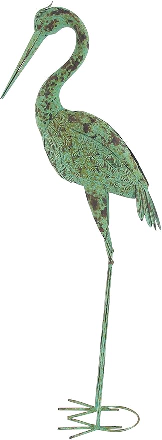 Deco 79 Metal Crane Decorative Garden Sculpture Indoor Outdoor Garden Statues with Coiled U Shaped Feet, Set of 2 Outdoor Sculptures 19"W, 47"H, Green