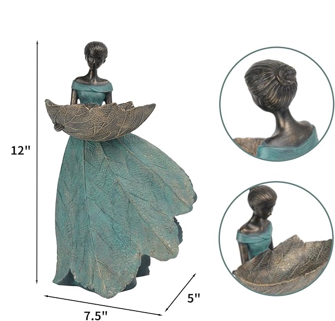 DiliComing Fairy Garden Statues Bird Feeder - 12 Inch Resin Fairy Statue for Outdoor Garden Decor, Outdoor Statues for Patio Yard Flower Beds, Gifts for Women (Green)