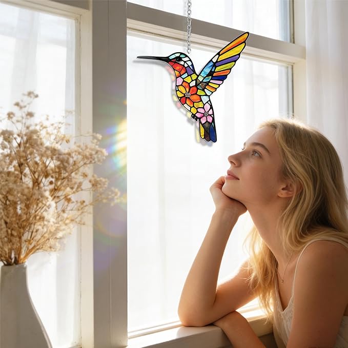 Stained Glass Suncatchers for Windows, Hanging Sun Catchers Indoor Window, Hummingbird Gifts for Bird Lovers