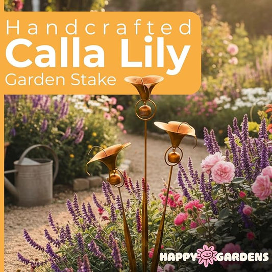 Happy Gardens Calla Lily Garden Stake with Bells | Bronze Outdoor Lillies Flower Decorations