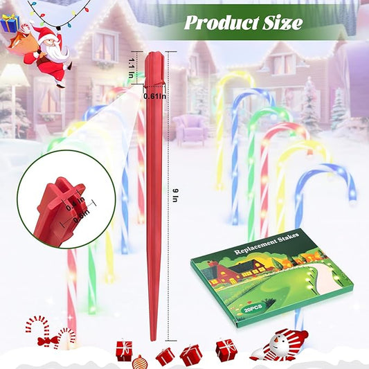 20PCS Replacement Stakes for Christmas Candy Cane Lights Outdoor,Plastic Light Stakes,Used to Maintain Candy Cane Pathway Lights,0.61X9 Inches(Red)