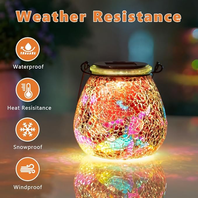 Stargarden Mosaic Solar Lantern ,Outdoor Hanging Waterproof Mosaic Light Solar Table Lamp for Garden ,Patio,Yard Decor (Red)