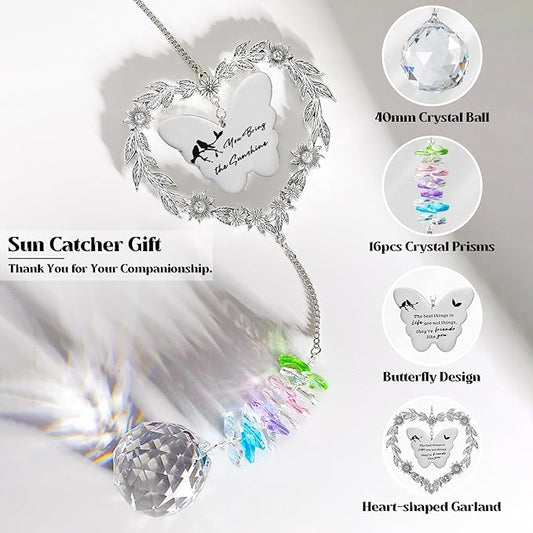Friendship Gift Suncatcher, Best Friend Crystal Hanging Ornament for Window, Friend Birthday Gifts Unique Rainbow Maker, You Bring The Sunshine Farewell Graduation Gift for Bestie